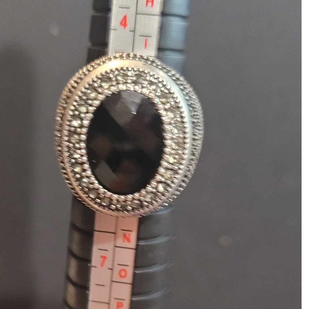Premier Design Ladies Black Gray Rhinestone Silver Tone Statement Ring Sz 5.25
